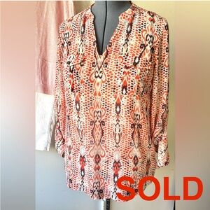 Two by Vince Camuto Ikat Print Blouse/Tunic